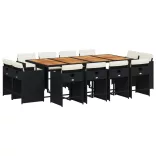 13 részes fekete polyrattan kerti ülőgarnitúra párnákkal