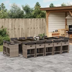   15 részes szürke polyrattan kerti étkezőgarnitúra párnákkal