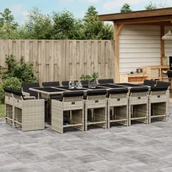   15 részes szürke polyrattan kerti étkezőgarnitúra párnákkal