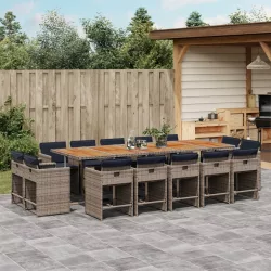   15 részes szürke polyrattan kerti étkezőgarnitúra párnákkal