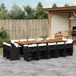   15 részes fekete polyrattan kerti étkezőgarnitúra párnákkal