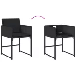 7 részes fekete polyrattan kerti étkezőgarnitúra párnával
