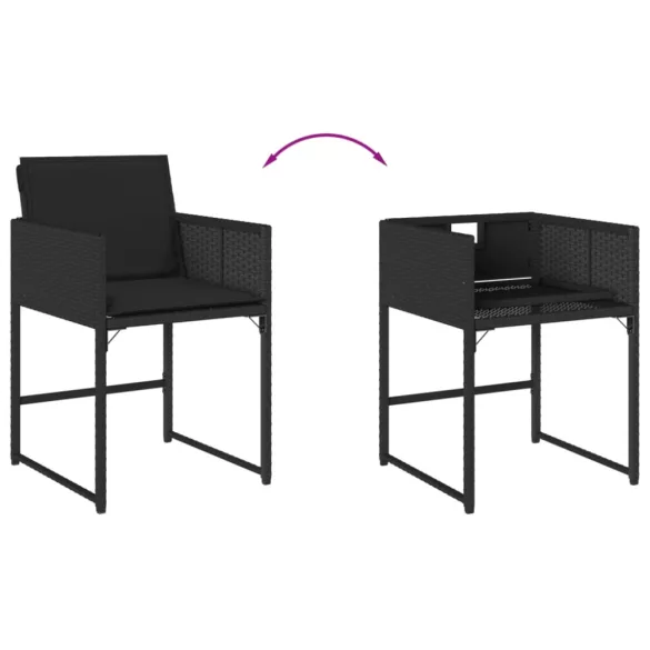 7 részes fekete polyrattan kerti étkezőgarnitúra párnával