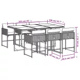 7 részes fekete polyrattan kerti étkezőgarnitúra párnával