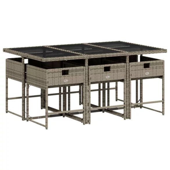 7 részes szürke polyrattan kerti étkezőgarnitúra párnával