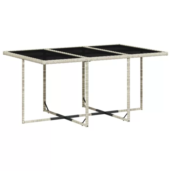 7 részes világosszürke polyrattan kerti étkezőszett párnával