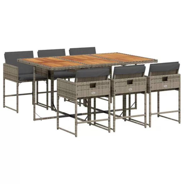 7 részes szürke polyrattan kerti étkezőgarnitúra párnával