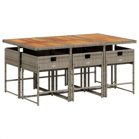 7 részes szürke polyrattan kerti étkezőgarnitúra párnával