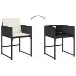 7 részes fekete polyrattan kerti étkezőgarnitúra párnával