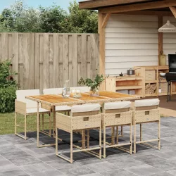   7 részes bézs polyrattan kerti étkezőgarnitúra párnákkal