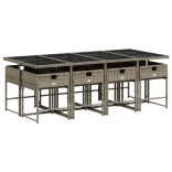 9 részes szürke polyrattan kerti étkezőgarnitúra párnával