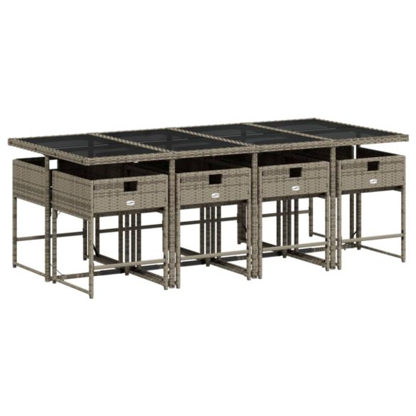 9 részes szürke polyrattan kerti étkezőgarnitúra párnával