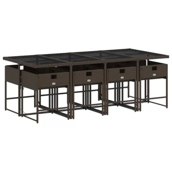 9 részes barna polyrattan kerti étkezőgarnitúra párnákkal