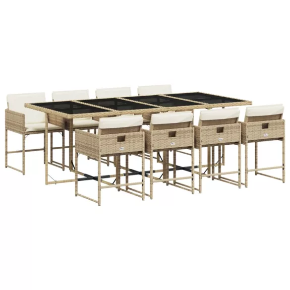 9 részes bézs polyrattan kerti étkezőgarnitúra párnákkal