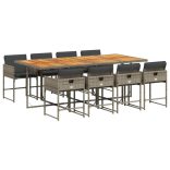 9 részes szürke polyrattan kerti étkezőgarnitúra párnával