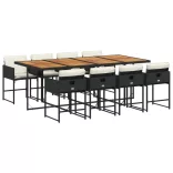 9 részes fekete polyrattan kerti étkezőgarnitúra párnákkal