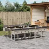 11 részes világosszürke polyrattan kerti ülőgarnitúra párnákkal