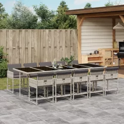  11 részes világosszürke polyrattan kerti ülőgarnitúra párnákkal