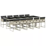 11 részes világosszürke polyrattan kerti ülőgarnitúra párnákkal
