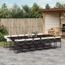   13 részes fekete polyrattan kerti ülőgarnitúra párnákkal