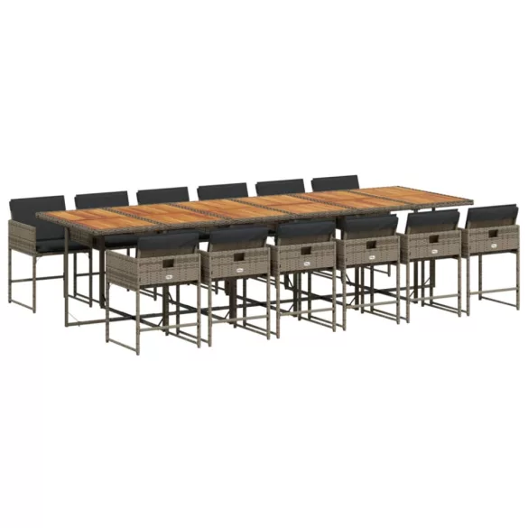 13 részes szürke polyrattan kerti ülőgarnitúra párnákkal