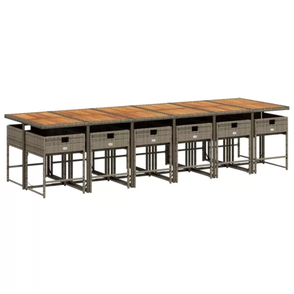 13 részes szürke polyrattan kerti ülőgarnitúra párnákkal
