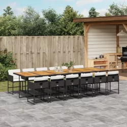   13 részes fekete polyrattan kerti ülőgarnitúra párnákkal