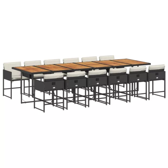 13 részes fekete polyrattan kerti ülőgarnitúra párnákkal