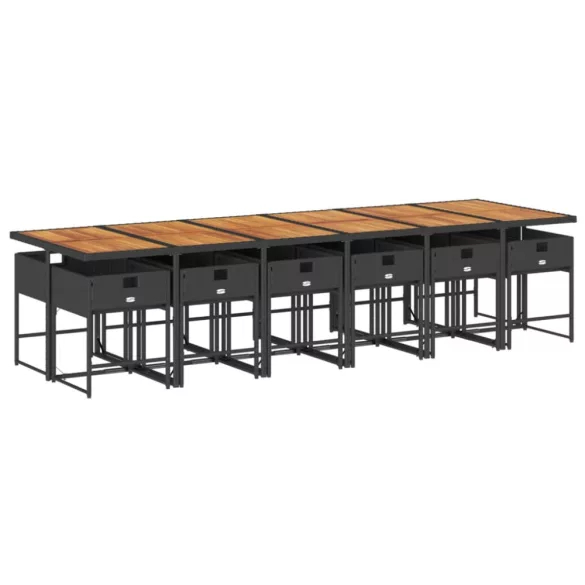 13 részes fekete polyrattan kerti ülőgarnitúra párnákkal