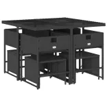 9 részes fekete polyrattan kerti étkezőgarnitúra párnákkal