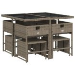 9 részes szürke polyrattan kerti étkezőgarnitúra párnával