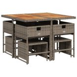 9 részes szürke polyrattan kerti étkezőgarnitúra párnával