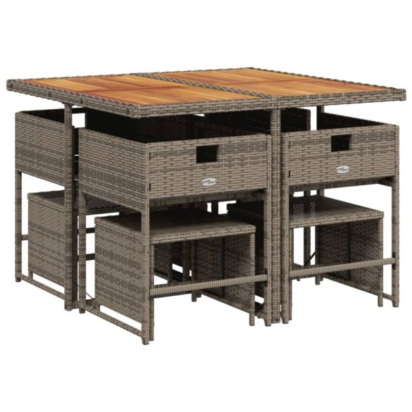 9 részes szürke polyrattan kerti étkezőgarnitúra párnával