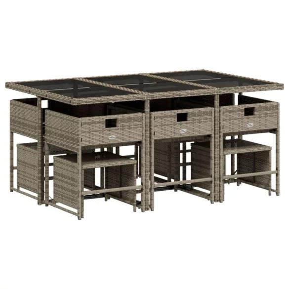 11 részes szürke polyrattan kerti ülőgarnitúra párnákkal