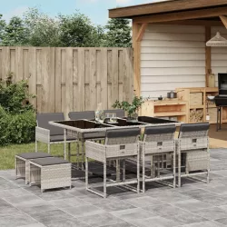   11 részes világosszürke polyrattan kerti ülőgarnitúra párnákkal