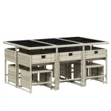 11 részes világosszürke polyrattan kerti ülőgarnitúra párnákkal