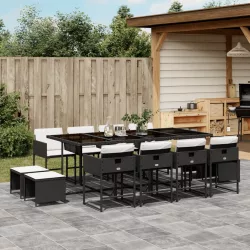   13 részes fekete polyrattan kerti ülőgarnitúra párnákkal