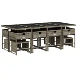 13 részes szürke polyrattan kerti ülőgarnitúra párnákkal