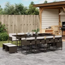   13 részes barna polyrattan kerti ülőgarnitúra párnákkal