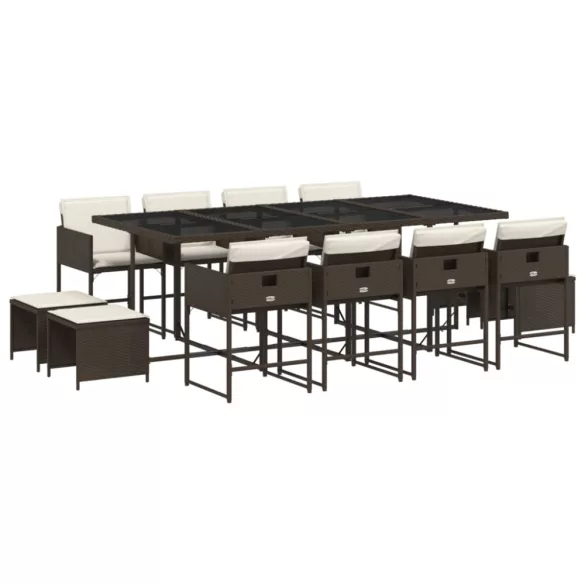 13 részes barna polyrattan kerti ülőgarnitúra párnákkal