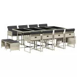13 részes szürke polyrattan kerti étkezőgarnitúra párnákkal