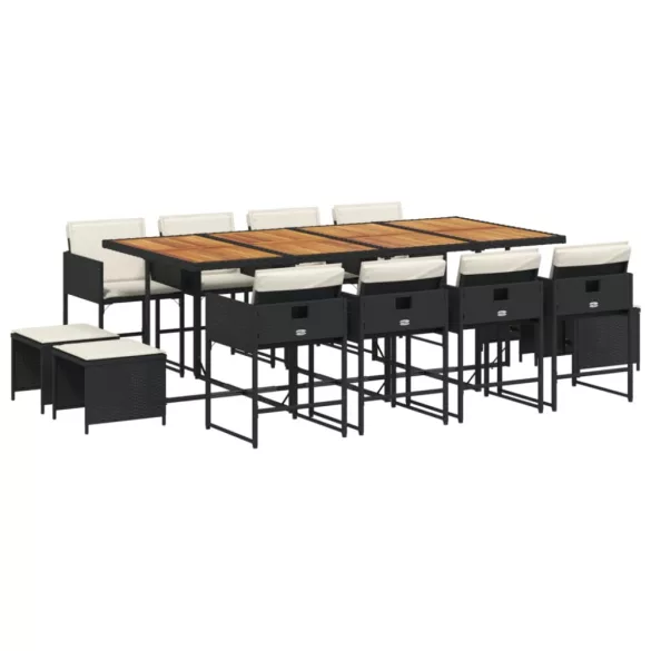13 részes fekete polyrattan kerti ülőgarnitúra párnákkal