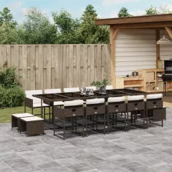   15 részes barna polyrattan kerti ülőgarnitúra párnákkal