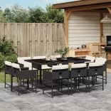 11 részes fekete polyrattan kerti étkezőgarnitúra párnákkal