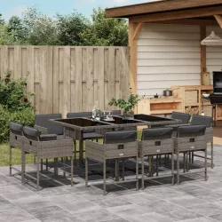   11 részes szürke polyrattan kerti ülőgarnitúra párnákkal