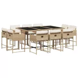11 részes bézs polyrattan kerti étkezőgarnitúra párnákkal