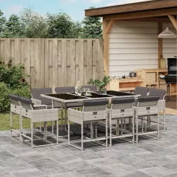   11 részes világosszürke polyrattan kerti ülőgarnitúra párnákkal