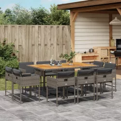   11 részes szürke polyrattan kerti ülőgarnitúra párnákkal