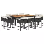 11 részes fekete polyrattan kerti étkezőgarnitúra párnákkal