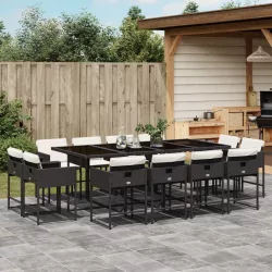   13 részes fekete polyrattan kerti ülőgarnitúra párnákkal